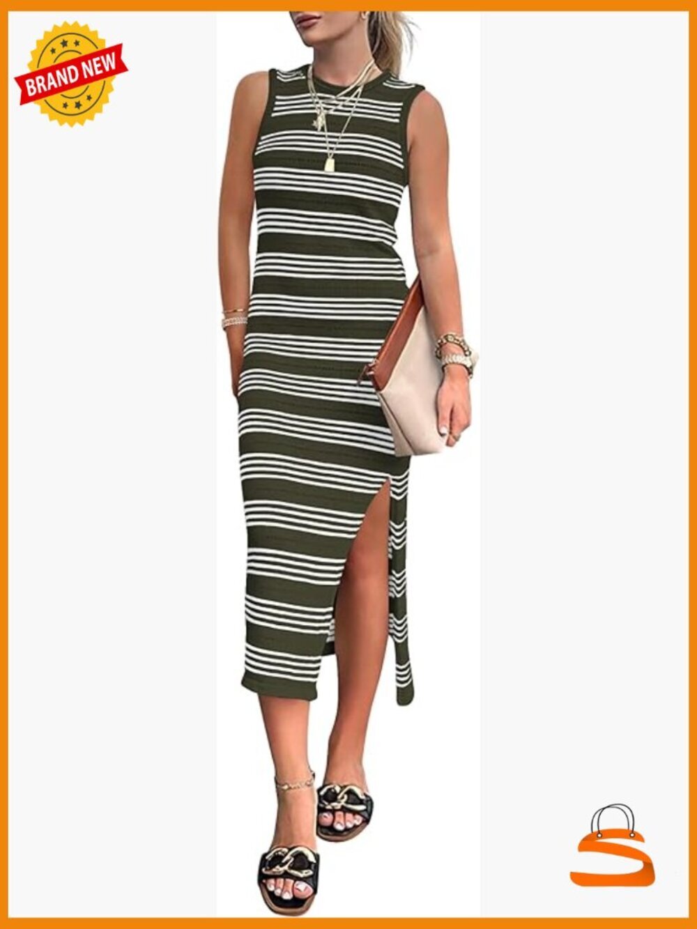 Sleeveless Knit Midi Bodycon Dress with Slit